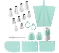 CHSEEO Silicone Piping Bag and Nozzles Set, 18 Pcs Reusable with Coupler Kit, 10 Stainless Steel Piping Nozzles 3 Scrapers 12‘’ Piping Bags, for Decorating Cakes, Pastries, Cupcakes & DIY - Green
