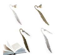 CHSEROK 4 Pieces Feather Bookmark, with Charms Book Marks, Vintage Book Marks Women Gift, Suitable for Books, Decorations, Gifts