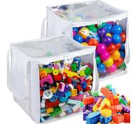 CHSG 2pcs Toy Storage Bags with Zipper, 13.78 * 13.78 * 13.78Inch, Waterproof & Reusable Toy Storage Organiser, for Puzzle, Clay, Bookand Mini Plush Toys, for Desktop, Bedroom, Living Room Storage