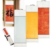 CHSG 3PCS Blank Hanging Scroll, 32 x 95cm Chinese Calligraphy Paper, Handmade Paper, Batik Gilt Hanging Scroll for Writing, Drawing, Calligraph, Solid Wood Shaft Head, Strong and Durable