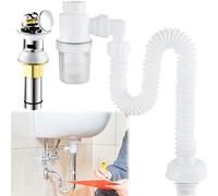 CHSG Drainage Device and Flexible Drain Pipe, Equipped with an Anti Odor Core, Extensable 29-82cm, S Bend Water DownFlow Pipe Universal Single Hose Bathroom Vanity Sink Drain Plumbing Trap Tubing