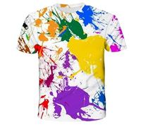 CHSLO Mens 3D Print t-shirts Summer Abstract Graffiti Colorful Unisex 3D Digital Printed T-Shirt Round Neck Men'S Short-Sleeved Loose Fitness Stretch Breathable Sports Top Oversize