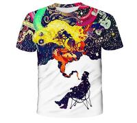 CHSLO Mens 3D Print t-shirts Summer Abstract Graffiti Colorful Unisex 3D Digital Printed T-Shirt Round Neck Men'S Short-Sleeved Loose Fitness Stretch Breathable Sports Top Oversize