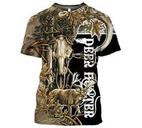 CHSLO Mens 3D Print t-shirts Summer Camouflage Deer Wild Boar Rabbit Animal Unisex 3D Digital Printing T-Shirt Round Neck Men'S Short-Sleeved Loose Fitness Stretch Breathable Sports Top Oversize