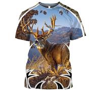 CHSLO Mens 3D Print t-shirts Summer Camouflage Deer Wild Boar Rabbit Animal Unisex 3D Digital Printing T-Shirt Round Neck Men'S Short-Sleeved Loose Fitness Stretch Breathable Sports Top Oversize