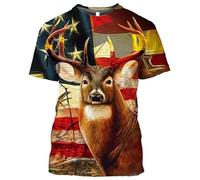 CHSLO Mens 3D Print t-shirts Summer Camouflage Deer Wild Boar Rabbit Animal Unisex 3D Digital Printing T-Shirt Round Neck Men'S Short-Sleeved Loose Fitness Stretch Breathable Sports Top Oversize