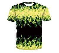CHSLO Mens 3D Print t-shirts Summer Colorful Blue Flame Unisex 3D Digital Printed T-Shirt Round Neck Men'S Short-Sleeved Loose Breathable Stretch Half-Sleeved Sports Top Oversize