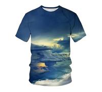 CHSLO Mens 3D Print t-shirts Summer Colorful Cosmic Starry Sky Unisex 3D Digital Printing T-Shirt Men'S Round Neck Short-Sleeved Loose Casual Sports Top Breathable Pullover
