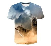 CHSLO Mens 3D Print t-shirts Summer Colorful Wolf Animal Unisex 3D Digital Printed T-Shirt Round Neck Men'S Short-Sleeved Loose Fitness Stretch Breathable Sports Top Oversize