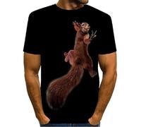 CHSLO Mens 3D Print t-shirts Summer Cute Squirrel Animal Unisex 3D Digital Printed T-Shirt Men'S Round Neck Short-Sleeved Loose Elastic Quick-Drying Half-Sleeved Bottoming Shirt