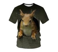 CHSLO Mens 3D Print t-shirts Summer Cute Squirrel Animal Unisex 3D Digital Printed T-Shirt Men'S Round Neck Short-Sleeved Loose Elastic Quick-Drying Half-Sleeved Bottoming Shirt