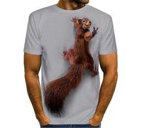 CHSLO Mens 3D Print t-shirts Summer Cute Squirrel Animal Unisex 3D Digital Printed T-Shirt Men'S Round Neck Short-Sleeved Loose Elastic Quick-Drying Half-Sleeved Bottoming Shirt