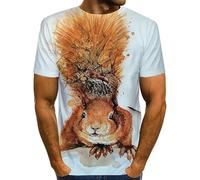 CHSLO Mens 3D Print t-shirts Summer Cute Squirrel Animal Unisex 3D Digital Printed T-Shirt Men'S Round Neck Short-Sleeved Loose Elastic Quick-Drying Half-Sleeved Bottoming Shirt