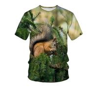 CHSLO Mens 3D Print t-shirts Summer Cute Squirrel Animal Unisex 3D Digital Printed T-Shirt Men'S Round Neck Short-Sleeved Loose Elastic Quick-Drying Half-Sleeved Bottoming Shirt