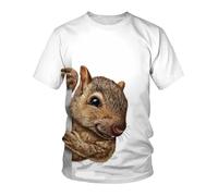 CHSLO Mens 3D Print t-shirts Summer Cute Squirrel Animal Unisex 3D Digital Printed T-Shirt Men'S Round Neck Short-Sleeved Loose Elastic Quick-Drying Half-Sleeved Bottoming Shirt