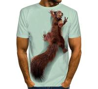 CHSLO Mens 3D Print t-shirts Summer Cute Squirrel Animal Unisex 3D Digital Printed T-Shirt Men'S Round Neck Short-Sleeved Loose Elastic Quick-Drying Half-Sleeved Bottoming Shirt