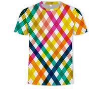 CHSLO Mens 3D Print t-shirts Summer Dazzling Striped Lattice Unisex 3D Digital Color Printed T-Shirt Round Neck Men'S Short-Sleeved Loose Breathable Stretch Top Sweatshirt Oversize