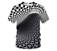 CHSLO Mens 3D Print t-shirts Summer Dizzy Geometric Pattern Unisex 3D Digital Printed T-Shirt Round Neck Short-Sleeved Loose Elastic Half-Sleeved Breathable Pullover Top Oversize
