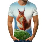 CHSLO Mens 3D Print t-shirts Summer Elephant Squirrel Dog Unisex 3D Digital Printed T-Shirt Round Neck Men'S Short-Sleeved Loose Fitness Stretch Breathable Sports Top Oversize