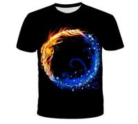 CHSLO Mens 3D Print t-shirts Summer Fireball Ice Fire Dragon Unisex 3D Digital Printed T-Shirt Round Neck Men'S Short Sleeve Loose Fitness Elastic Breathable Sports Top Oversize