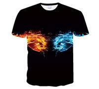 CHSLO Mens 3D Print t-shirts Summer Fireball Ice Fire Dragon Unisex 3D Digital Printed T-Shirt Round Neck Men'S Short Sleeve Loose Fitness Elastic Breathable Sports Top Oversize
