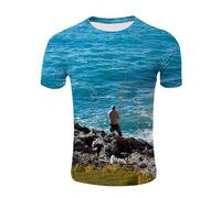 CHSLO Mens 3D Print t-shirts Summer Fishing Unisex 3D Digital Printed T-Shirt Round Neck Men'S Short-Sleeved Loose Fitness Stretch Breathable Sports Top Oversize