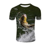 CHSLO Mens 3D Print t-shirts Summer Fishing Unisex 3D Digital Printed T-Shirt Round Neck Men'S Short-Sleeved Loose Fitness Stretch Breathable Sports Top Oversize