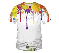 CHSLO Mens 3D Print t-shirts Summer Graffiti Painting Unisex 3D Digital Printing T-Shirt Round Neck Loose Men'S Casual Short Sleeve Stretch Half Sleeve Pullover Oversize Top