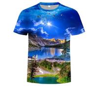 CHSLO Mens 3D Print t-shirts Summer Green Grass And Colorful Scenery Unisex 3D Digital Printing T-Shirt Round Neck Men'S Short-Sleeved Loose Fitness Stretch Breathable Sports Top Oversize
