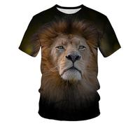CHSLO Mens 3D Print t-shirts Summer Lion Tiger Animal Unisex 3D Digital Printed T-Shirt Round Neck Men'S Short-Sleeved Loose Fitness Stretch Breathable Sports Top Oversize