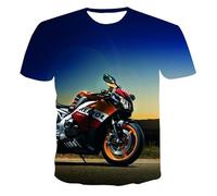 CHSLO Mens 3D Print t-shirts Summer Motorcycle Racing Unisex 3D Digital Printed T-Shirt Round Neck Men'S Short-Sleeved Loose Fitness Stretch Breathable Sports Top Oversize