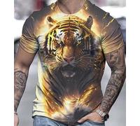 CHSLO Mens 3D Print t-shirts Summer Peculiar Sheep Horse Lion Animal Unisex 3D Digital Printed T-Shirt Round Neck Men'S Short-Sleeved Loose Fitness Stretch Breathable Sports Top Oversize