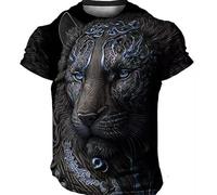 CHSLO Mens 3D Print t-shirts Summer Peculiar Sheep Horse Lion Animal Unisex 3D Digital Printed T-Shirt Round Neck Men'S Short-Sleeved Loose Fitness Stretch Breathable Sports Top Oversize