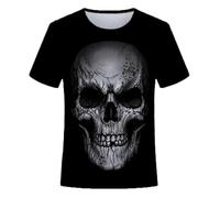 CHSLO Mens 3D Print t-shirts Summer Skull Fox Unisex 3D Digital Print T-Shirt Round Neck Men'S Short Sleeve Loose Fitness Stretch Breathable Half-Sleeve Sports Top Oversize
