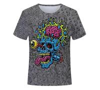 CHSLO Mens 3D Print t-shirts Summer Skull Fox Unisex 3D Digital Print T-Shirt Round Neck Men'S Short Sleeve Loose Fitness Stretch Breathable Half-Sleeve Sports Top Oversize