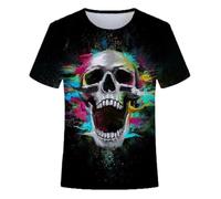 CHSLO Mens 3D Print t-shirts Summer Skull Fox Unisex 3D Digital Print T-Shirt Round Neck Men'S Short Sleeve Loose Fitness Stretch Breathable Half-Sleeve Sports Top Oversize