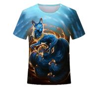 CHSLO Mens 3D Print t-shirts Summer Skull Fox Unisex 3D Digital Print T-Shirt Round Neck Men'S Short Sleeve Loose Fitness Stretch Breathable Half-Sleeve Sports Top Oversize