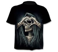CHSLO Mens 3D Print t-shirts Summer Skull Unisex 3D Digital Printed T-Shirt Round Neck Men'S Short-Sleeved Loose Fitness Stretch Breathable Sports Top Oversize
