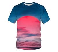CHSLO Mens 3D Print t-shirts Summer Sunset Fishing Unisex 3D Digital Printed T-Shirt Round Neck Men'S Short-Sleeved Loose Breathable Elastic Half-Sleeved Sports Top Oversize