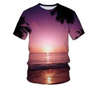 CHSLO Mens 3D Print t-shirts Summer Sunset Fishing Unisex 3D Digital Printed T-Shirt Round Neck Men'S Short-Sleeved Loose Breathable Elastic Half-Sleeved Sports Top Oversize