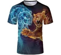 CHSLO Mens 3D Print t-shirts Summer Tiger Lion Animal Unisex 3D Digital Print T-Shirt Animal Round Neck Men'S Short Sleeve Stretch Loose Half Sleeve Oversize Top