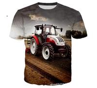 CHSLO Mens 3D Print t-shirts Summer Tractor Agricultural Machinery Unisex 3D Digital Printed T-Shirt Round Neck Men'S Short-Sleeved Loose Fitness Stretch Breathable Sports Top Oversize