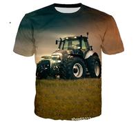 CHSLO Mens 3D Print t-shirts Summer Tractor Agricultural Machinery Unisex 3D Digital Printed T-Shirt Round Neck Men'S Short-Sleeved Loose Fitness Stretch Breathable Sports Top Oversize