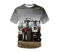 CHSLO Mens 3D Print t-shirts Summer Tractor Machinery Unisex 3D Digital Printed T-Shirt Round Neck Men'S Short-Sleeved Loose Fitness Stretch Breathable Sports Top Oversize
