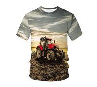CHSLO Mens 3D Print t-shirts Summer Tractor Machinery Unisex 3D Digital Printed T-Shirt Round Neck Men'S Short-Sleeved Loose Fitness Stretch Breathable Sports Top Oversize