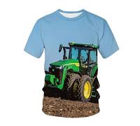 CHSLO Mens 3D Print t-shirts Summer Tractor Machinery Unisex 3D Digital Printed T-Shirt Round Neck Men'S Short-Sleeved Loose Fitness Stretch Breathable Sports Top Oversize