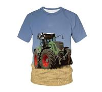 CHSLO Mens 3D Print t-shirts Summer Tractor Machinery Unisex 3D Digital Printed T-Shirt Round Neck Men'S Short-Sleeved Loose Fitness Stretch Breathable Sports Top Oversize