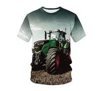 CHSLO Mens 3D Print t-shirts Summer Tractor Machinery Unisex 3D Digital Printed T-Shirt Round Neck Men'S Short-Sleeved Loose Fitness Stretch Breathable Sports Top Oversize