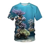 CHSLO Mens 3D Print t-shirts Summer Underwater World Deep Sea Fish Unisex 3D Digital Printed T-Shirt Quick-Drying Round Neck Men'S Short-Sleeved Loose Stretch Half-Sleeve Bottoming Shirt