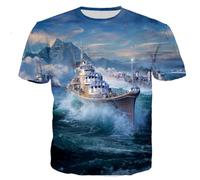 CHSLO Mens 3D Print t-shirts Summer Warship Sea Unisex 3D Digital Printed T-Shirt Round Neck Men'S Short-Sleeved Loose Fitness Stretch Breathable Sports Top Oversize